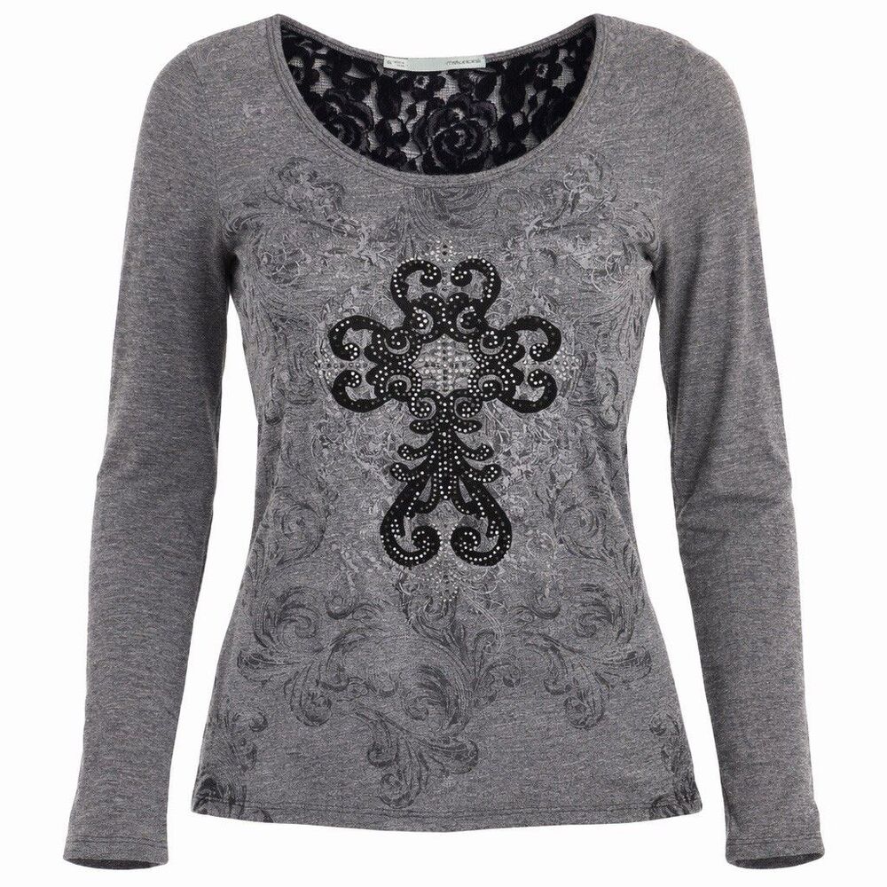 Maurices XS Gray Lace Back Gothic Cross Rhinestone Grunge Y2K Top